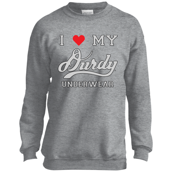 I Love Durdy Underwear Port and Co. Youth Crewneck Sweatshirt